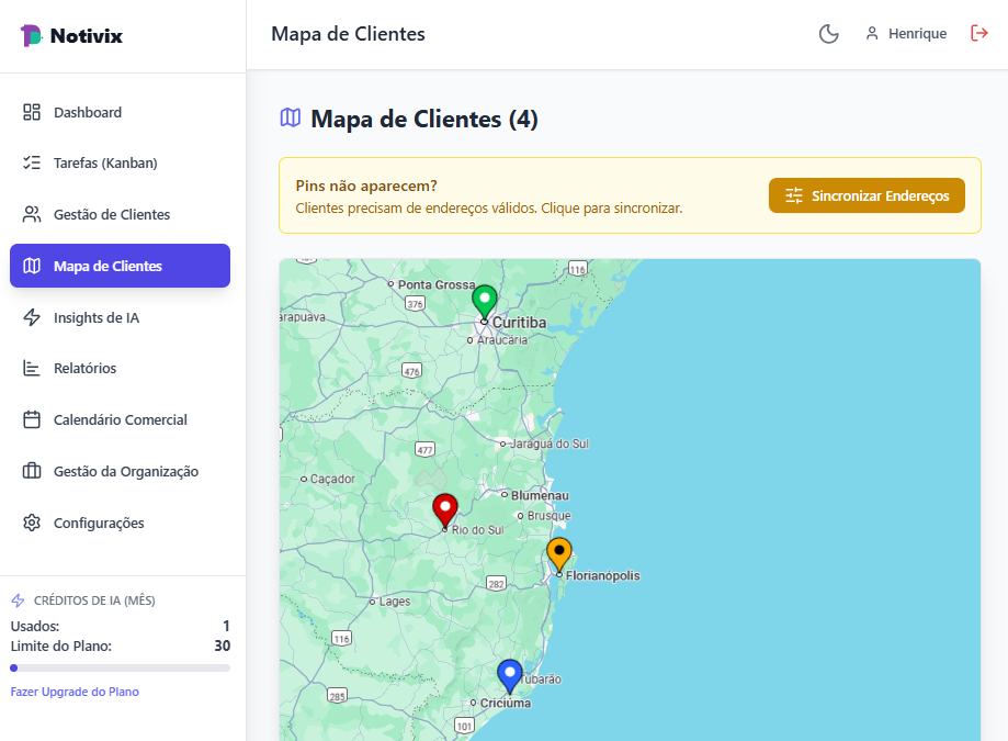 Mapa de Clientes do Notivix
